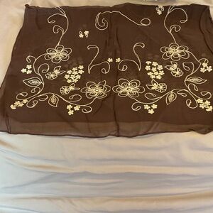 GAP Brown Scarf with Cream Floral Design